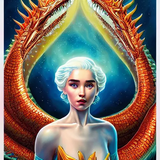 Image similar to cosmic underwater lofi daenerys targaryen portrait with her serpent dragon fire flame, queen of dragons, fire flaming dragon serpent, Pixar style, by Tristan Eaton Stanley Artgerm and Tom Bagshaw.