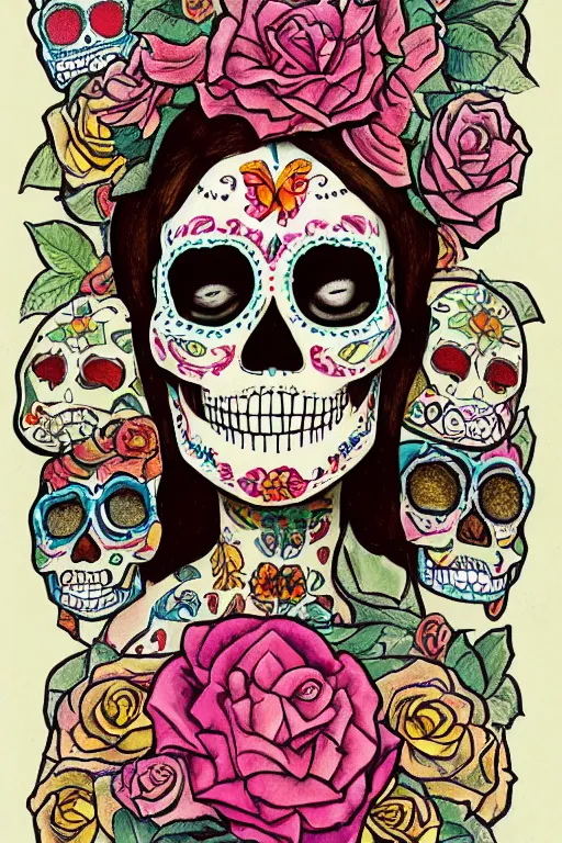 Image similar to illustration of a sugar skull day of the dead girl, art by michelangelo