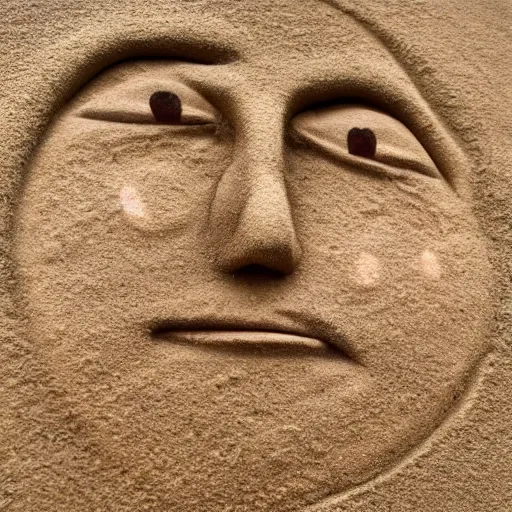 Prompt: a face in the sand