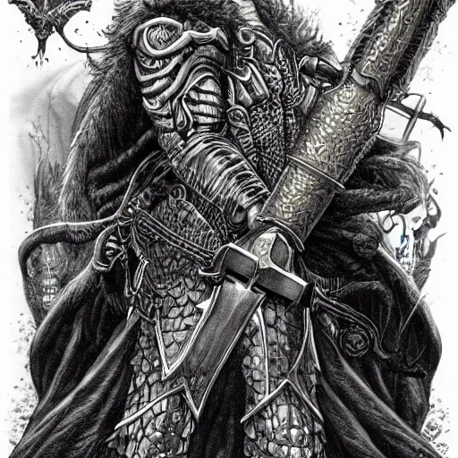 Image similar to arnold swarchenegger with giant sword, intricate detailed dark fantasy art by kentaro miura