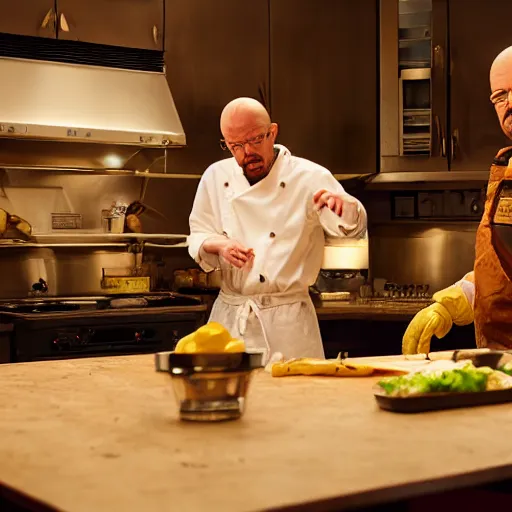 Image similar to walter white and jesse pinkman cooking dinner, high resolution, dslr photo, shot on nikon d 3 2 0 0