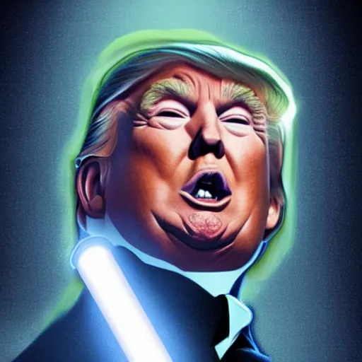 Image similar to donald trump with a lightsaber, dynamic lighting, highly detailed