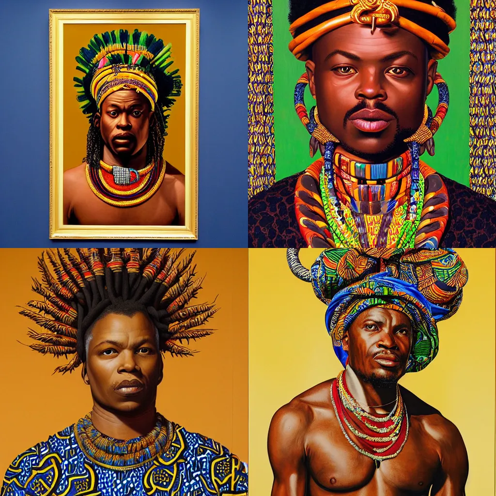 Prompt: detailed painting of an african tribe king by Kehinde Wiley