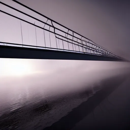 Prompt: still shot of a bridge covered in morning fog, highly detailed, photorealistic portrait, bright studio setting, studio lighting, crisp quality and light reflections, unreal engine 5 quality render