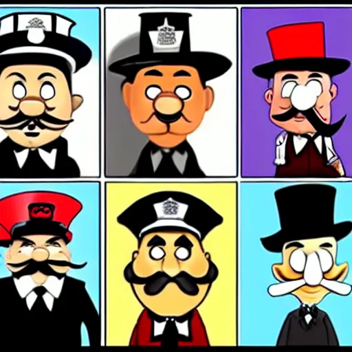 Prompt: mr monopoly lookalikes police lineup