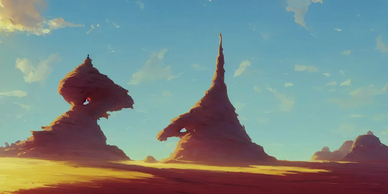 Prompt: blue desert, organic tower in the distance, green sky with a red sun, official fanart behance hd artstation by jesper ejsing, by rhads, makoto shinkai and lois van baarle, ilya kuvshinov, ossdraws