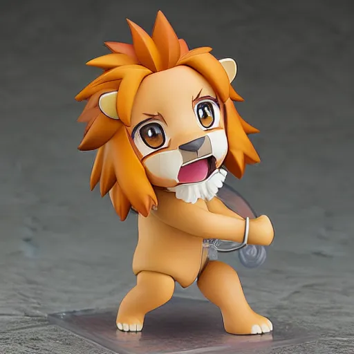 Image similar to a nendoroid lion, side view, full body, 4 k, highly detailed