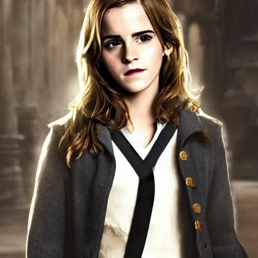 Image similar to emma watson cosplaying hermione granger at hogwarts, dramatic lighting, photorealistic, cinematic scene, super detailed, hyper realistic