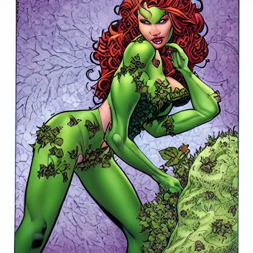 Prompt: Poison Ivy, comic portrait by J Scott Campbell, intricate details