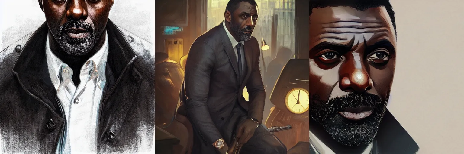 Prompt: portrait of Idris Elba as a detective, highly detailed, digital painting, artstation, concept art, sharp focus, illustration, art by artgerm and greg rutkowski and alphonse mucha