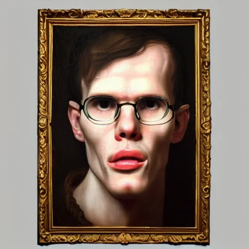 Image similar to A 17th century Baroque Painting of iDubbbz, grainy, realistic, hyperrealistic, very realistic, very very realistic, highly detailed, very detailed, extremely detailed, detailed, digital art, trending on artstation, detailed face, very detailed face, very detailed face, realism, HD Quality, 8k resolution, intricate details, body and head in frame, painting, oil painting, trending on deviantart, Baroque Painting