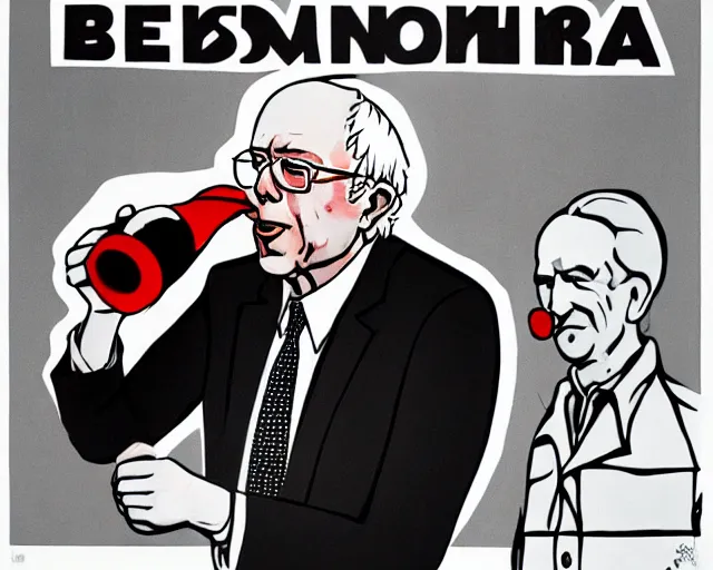 Prompt: bernie sanders drinking vodka with the soviets in the 8 0 s, propaganda poster