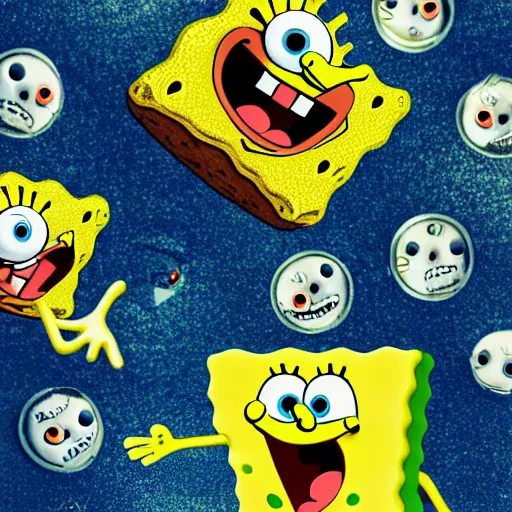 Image similar to spongebob circle pants, creepy, eerie, shadows, evil, dememnted, ultra realistic, hyper-realistic, 8k, 4k,