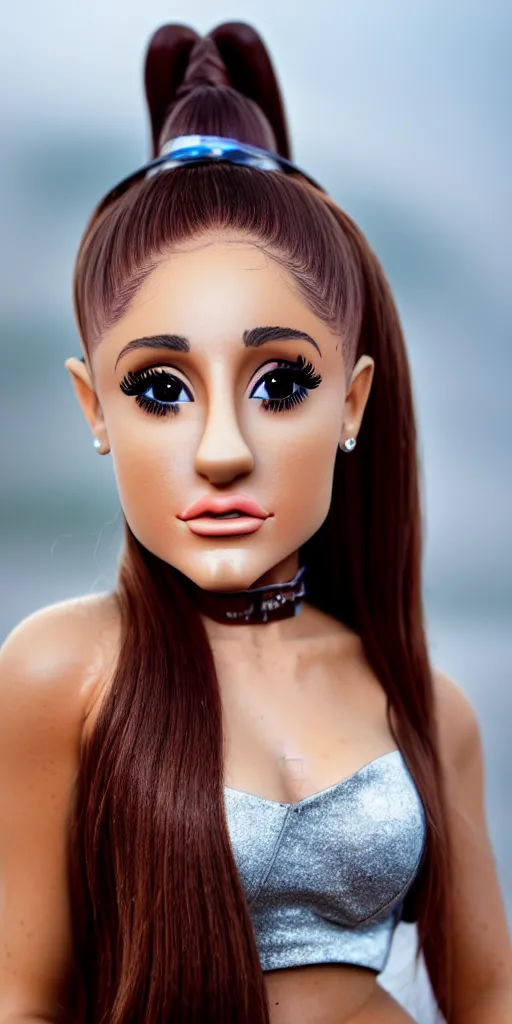 Image similar to professional photo shot of a ariana grande made of clay, rocks in the background, surrounded by of fog, grimy, gritty, trending on artstation, award winning, close shot, by aleks labuda and barry webb