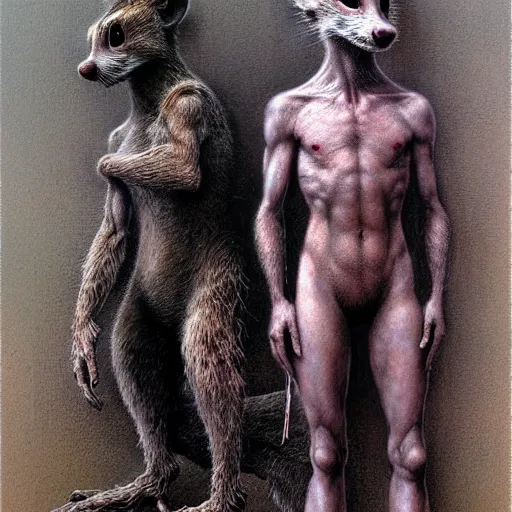 Image similar to portrait of chip and dale by luis royo and wayne barlowe, beksinski