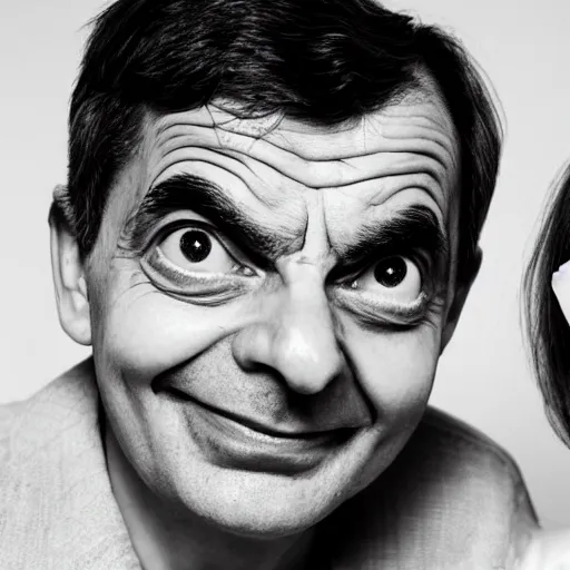 Image similar to A portrait mr bean elizabeth teams up with a teenage mr bean, perfect faces, 50 mm, award winning photography