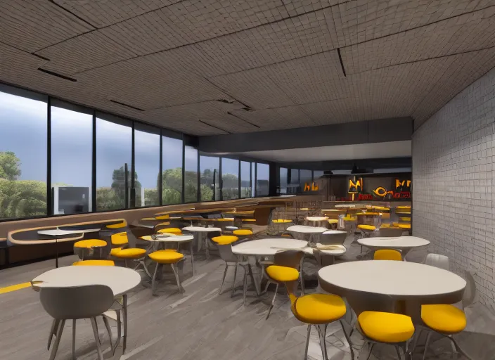 Image similar to mcdonalds headquarters interior designed by gensler, fosters, photorealistic octane render 8 k, 2 8 mm