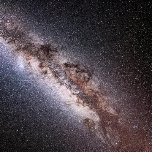 Prompt: Milky Way as seen in the night sky from the surface of an alien planet located in a different part of the galaxy, NASA true color 8k image, high detail