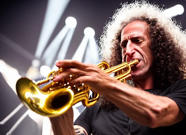 Image similar to photo still of kenny g on stage at vans warped tour!!!!!!!! at age 4 8 years old 4 8 years of age!!!!!!! playing saxophone, 8 k, 8 5 mm f 1. 8, studio lighting, rim light, right side key light