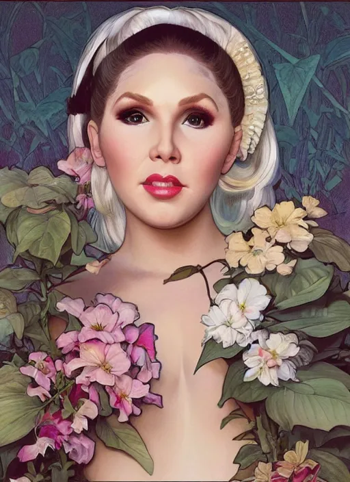 Image similar to trixie mattel in full makeup, painting by artgerm and greg rutkowski and alphonse mucha