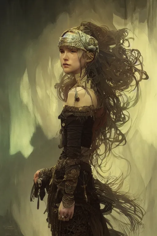 Image similar to A full portrait of a beautiful post apocalyptic celtic blind soothsayer, intricate, elegant, highly detailed, digital painting, artstation, concept art, smooth, sharp focus, illustration, art by Krenz Cushart and Artem Demura and alphonse mucha
