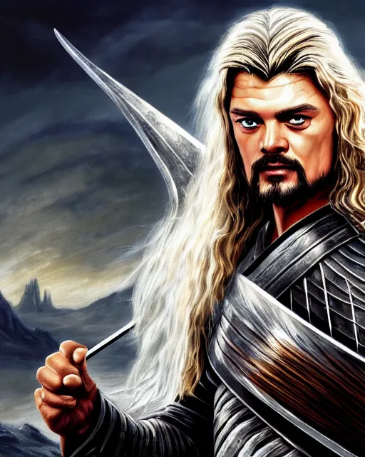 Prompt: Eomer from Lord of the rings, Cover art by Stephen Bliss, boxart, loading screen, 8K resolution