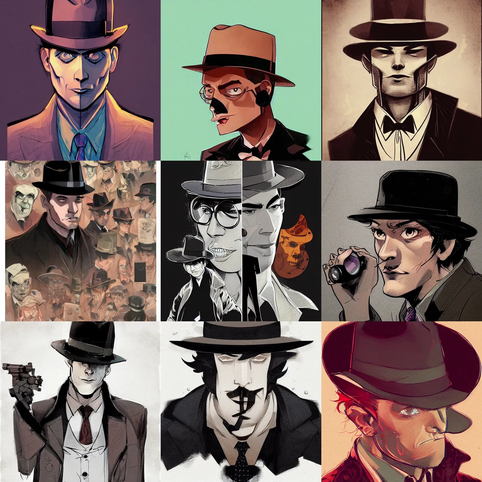 Prompt: a study of cell shaded portrait of noir detective wearing a fedora concept art, llustration, post grunge, concept art by josan gonzales and wlop, by james jean, Victo ngai, David Rubín, Mike Mignola, Laurie Greasley, highly detailed, sharp focus, Trending on Artstation, HQ, deviantart, art by artgem