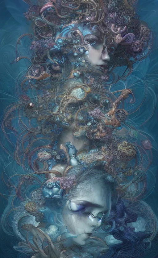 Image similar to a whirlwind of souls rushing inside the metaverse, gorgeous, great barrier reef, intricate, in the style of james jean, brian froud, hyperdetailed, sharp focus, intricate concept art, digital painting, ambient lighting, 4 k, hdt, artstation trending on gsociety, trending on artstationhq, hyper quality