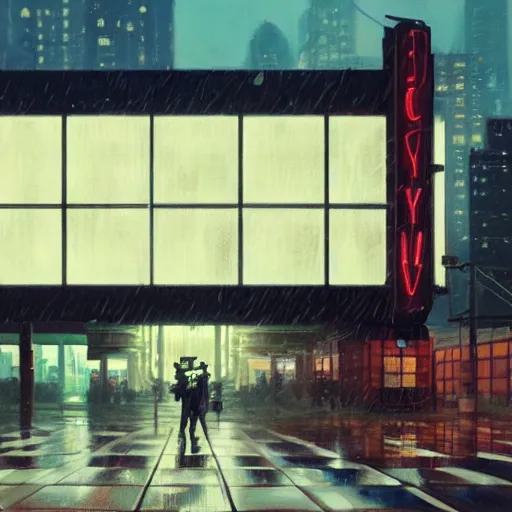 Prompt: detailed rendering of an elegant graceful yet lonely robot, electronic billboards, tech noir, wet reflections, atmospheric, ambient, livia prima, greg rutkowski, edward hopper, pj crook