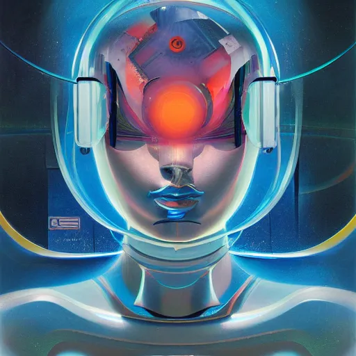 Image similar to scifi futurism automaton minimalism chrome by peter mohrbacher art Hajime Sorayama airbrush hyperrealism model abstract shatter fragments cubism futurism pastel blue soft flat minimal minimalism portrait face jackson pollock ukiyo-e lithograph mark ruthko swirl escape noise shimmer glow paint