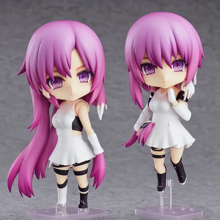 Image similar to neon white video game!!!!!!!!, neon violet!!!!!!!!!!!!!!, an ( ( ( ( anime ) ) ) ) nendoroid of neon violet, figurine, detailed product photo