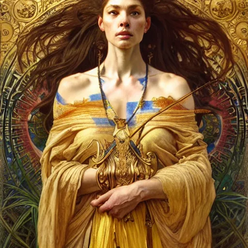 Prompt: highly detailed portrait of a majestic lioness queen in the form of a beautiful woman. d & d. art by donato giancola, eugene delacroix, ruan jia, carl larsson, alphonse mucha. trending on artstation, intricate details, energetic composition, golden ratio, concept art, illustration, elegant art, global illuminaition