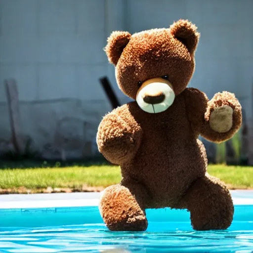 Image similar to teddy bear playing in pool