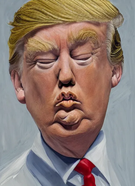 Image similar to Donald Trump, painted by Lucian Freud, highly detailed, 8k