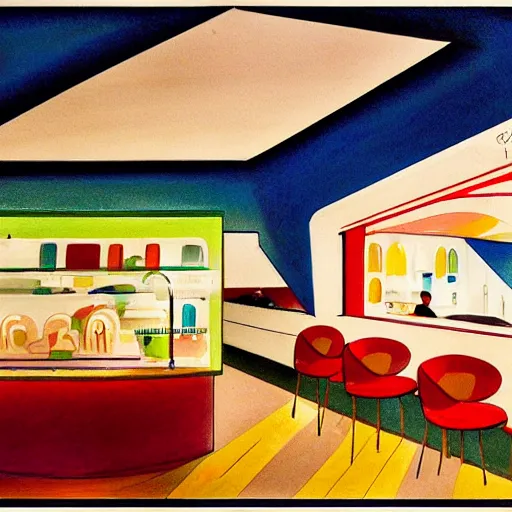 Image similar to ice cream store by alvar aalto, colorful, sketch