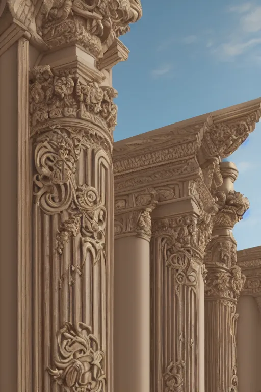 Image similar to Baroque columns with intricate carvings, high detail, cinematic, cgsociety 8k