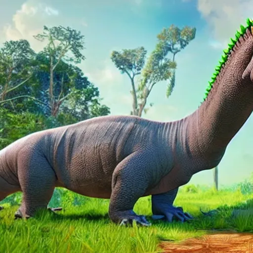 Prompt: detailed high quality 3 d render hybrid creature cross between stegasaurus and brachiosaurus with colorful scales unreal engine