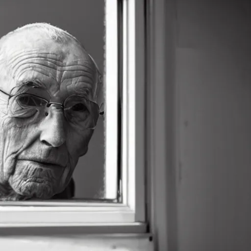 Image similar to a featureless old man seen through a window