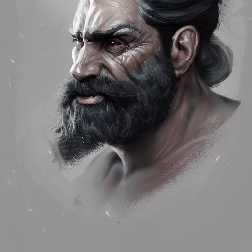 Image similar to A portrait of a muscular admiral with a black beard, D&D, sci-fi, elegant, hopeful, muscular, highly detailed, digital painting, artstation, concept art, smooth, sharp focus, illustration