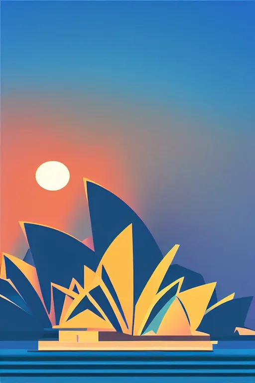 Image similar to minimalist boho style art of colorful sydney opera at sunrise, illustration, vector art