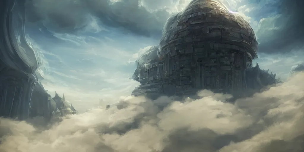 Prompt: beautiful digital illustration of a futuristic curvilinear palace in a sea of clouds by Andreas Rocha, curvilinear architecture, fluffy pastel clouds, establishing shot, cinematic, architecture, concept art, deviantArt, artsation, artstation HQ, HD, 16k resolution, smooth, sharp detail, amazing depth, octane, finalRender, Unreal Engine