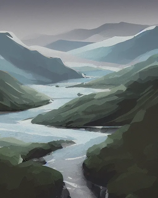 Image similar to mountaintop river flat illustration by wlop trending on artstation