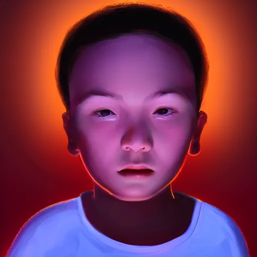 Image similar to kid with huge head, digital painting, beautiful lighting