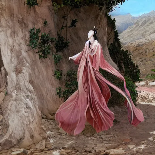 Prompt: beautiful oriental girl walks around Socotra among endemic plants and snags in a long transparent flowing dress and meets mystical animals, mystical insects, mystical birds, lizards, snakes, gorgeous, Atmosphere, hypnotic dimensions, mythology, Rococo, photorealism, in the style of Jin Kagetsu, James Jean and wlop, Valentin Serov style, hyperrealistic, sharp focus, intricate concept art, digital painting, ambient lighting, 4k, hdt, artstation trending on Gsociety, trending on ArtstationHQ, trending on deviantart, professionally post-processed, wide-angle action dynamic portraithyperdetailed, hyper quality, 16K