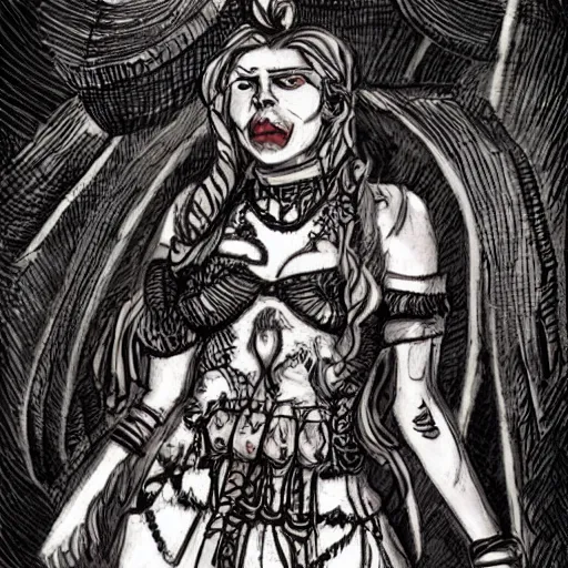 Image similar to Malenia, Goddess of Rot in the style of darkest dungeon realistic