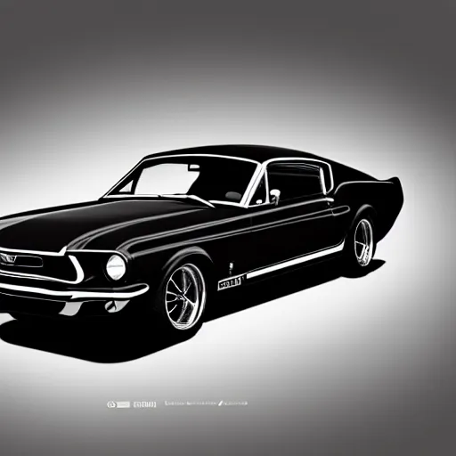 Image similar to a detailed render of a 1 9 6 7 ford mustang fastback, vector art, art by john collier and albert aublet and krenz cushart and artem demura and alphonse mucha, cosmic, heavenly, god rays, intricate detail, cinematic, 8 k, cel shaded, unreal engine, featured on artstation, pixiv