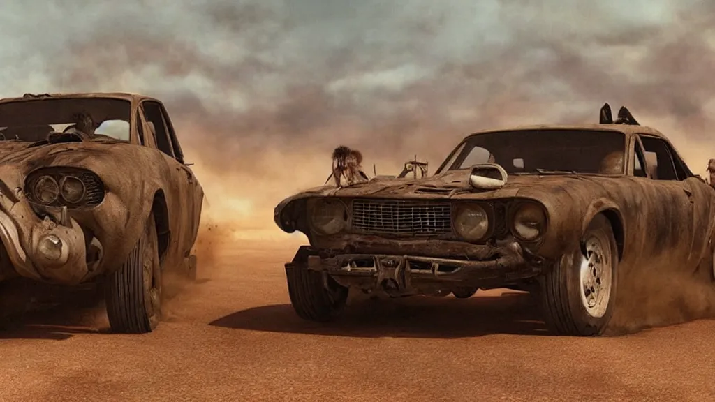 Prompt: mad max cars in a pixar movie