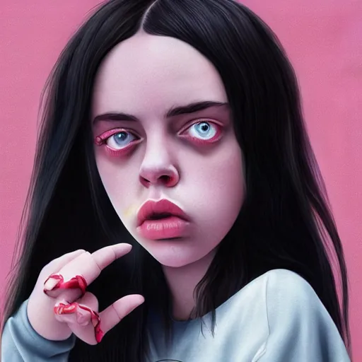 Prompt: cartoon painting of billie eilish by michal karcz | loony toons style