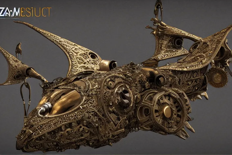 Image similar to highly detailed gigantic luxury baroque gothic steampunk birdshaped spaceship made of bone, rendered in unreal engine 5, cryengine, arnold and zbrush, volumetric lighting