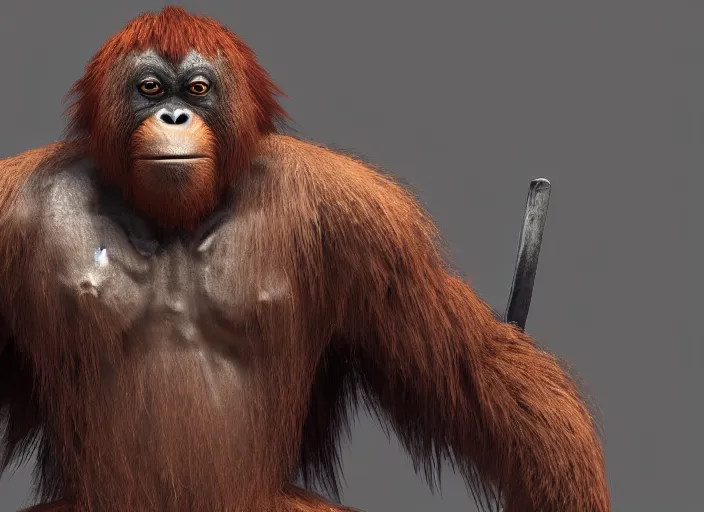 Prompt: extremely scary angry tough rough looking samurai orangutan. japanese warrior character, scary, gruffness, interesting 3 d character concept by square enix, in the style of league of legends, hyper detailed, cinematic, final fantasy, character concept, ray tracing, fur details, maya, c 4 d, artstation